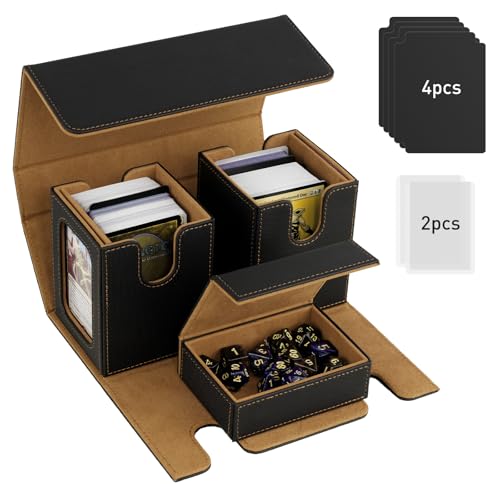 TiMOVO MTG Deck Box, Magnetic Trading Card Storage Case, Black Gold | Holds 400+ Sleeveless Cards, 4 Dividers & Dice Tray, 2 Detachable Commander Card Deck Boxes, For Magic Game Cards - color: Black Gold