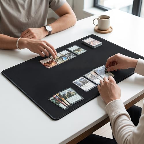 NiHome Playmat Compatible with MTG Magic The Gathering, Solid Black | 24 x 14 Inch - Non-Slip Rubber Base, Stitched Edges, Card Zones & Protective Storage Sleeve