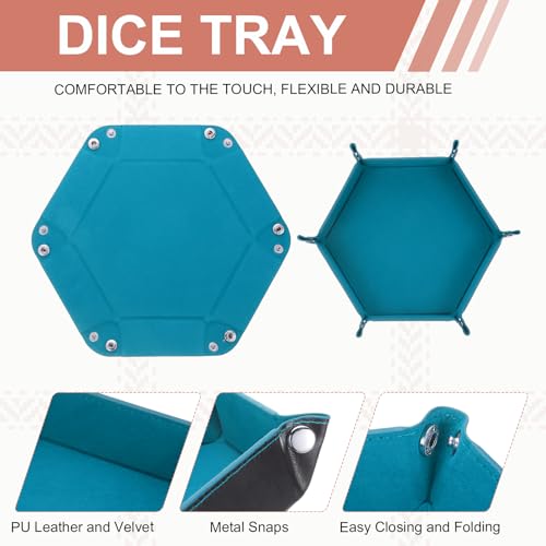Dice Tray 10" PU Leather Velvet Folding Hexagon Dice Rolling Tray Holder Storage Box Perfect for RPG DND Table Games & Entryway & Nightstand Organizer (Sky Blue, 2pcs) - color: Sky Blue