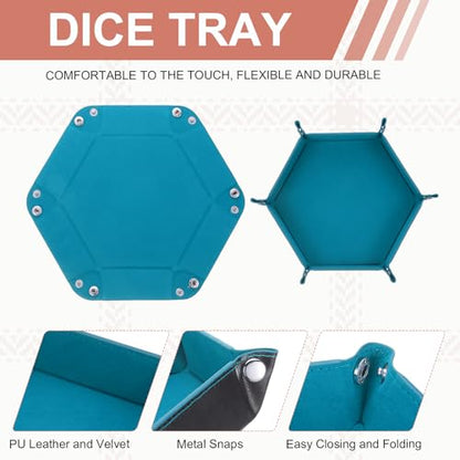 Dice Tray 10" PU Leather Velvet Folding Hexagon Dice Rolling Tray Holder Storage Box Perfect for RPG DND Table Games & Entryway & Nightstand Organizer (Sky Blue, 2pcs) - color: Sky Blue