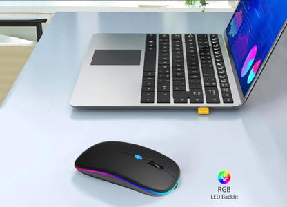 AIKOKOK Wireless Bluetooth Mouse, Rechargeable Dual Mode Mouse, Matte Black | BT 5.2 & 2.4G USB Receiver, 3 Adjustable DPI,LED Lights,Slim,Silent,Portable Computer Mouse for Laptop,PC,MacBook,iPad,Tablet - color: Matte Black