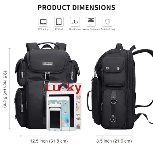 WITZMAN Travel Backpack for Men Carry-on Laptop Backpack | Nylon Luggage Bag Fits 16 Inch for Airline Approved, Multi Pocket, For Traveling,Casual,Commuting, B744 Black - color: Upgrade Black
