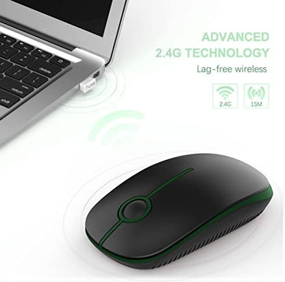 VssoPlor Wireless Mouse, 2.4G Slim Computer Laptop Mouse, Black and Green | Portable Mouse, Plug & Play USB Nano Receiver, Quiet Silent Optical Mice for Notebook, PC, Laptop, Computer, Windows, Mac - color: Black and Green