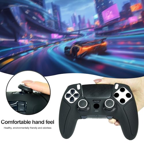 Black Anti-Slip Controller Skin,Studded Edition Protective Silicone Cover Skin Grips Compatible with ps5 dualsense Edge Controller and 6 PCS Thumb Grips Caps. - color: Black
