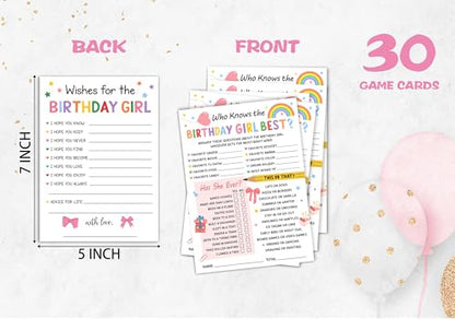 Birthday Party Card Games, Rainbow Pink Bow Themed Who Knows The Birthday Girl Best Game Cards, Wish For The Birthday Girl Games, Fun Sleepover Party Game For Kids Adults, 01 - color: Colorful Find The Guest Bingo