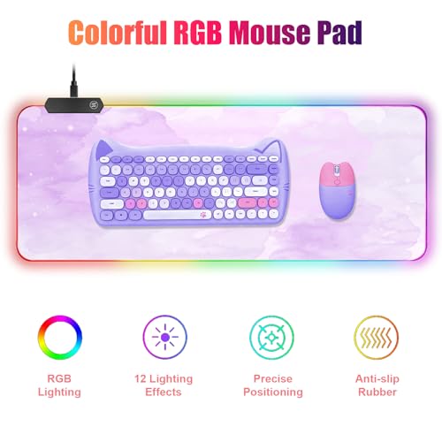 RGB Large Gaming Mouse Pad, Extended Mouse Pad with 12 Lighting Effects, Water Proof Mutispandex Surface, Non-Slip Rubber Base, 80x30 cm / 31.5×11.8 in (Purple Nebula) - color: Purple Nebula