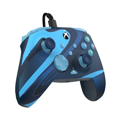 PDP Gaming REMATCH GLOW Enhanced Wired Controller: Licensed Xbox Series X|S Gamepad, Xbox One, Windows PC, Mappable Back Buttons, Audio Controls, Customizable Companion App: Blue Tide Glow in the Dark - color: Blue Tide (Glow in the Dark), style: Controll