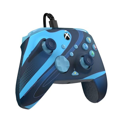 PDP Gaming REMATCH GLOW Enhanced Wired Controller: Licensed Xbox Series X|S Gamepad, Xbox One, Windows PC, Mappable Back Buttons, Audio Controls, Customizable Companion App: Blue Tide Glow in the Dark - color: Blue Tide (Glow in the Dark), style: Controll