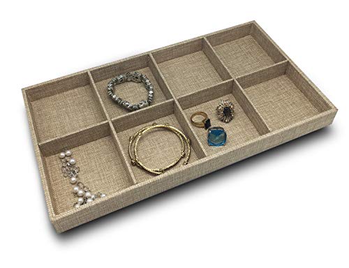 The Display Guys - Stackable Jewelry Tray and Organizer - for Drawers, Dressers, Store Display (8 Compartments, Beige Burlap) - color: Burlap Beige, size: 8 Compartments
