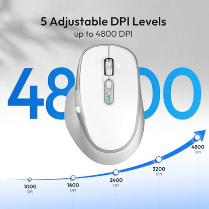 Rechargeable Wireless Mouse with Side Scroll Bluetooth Mouse -White | Bluetooth Computer Mouse for Laptop Multi Device Programmable Mouse, Smart Flying Scrolling for PC, Desktop,Tablet - color: White