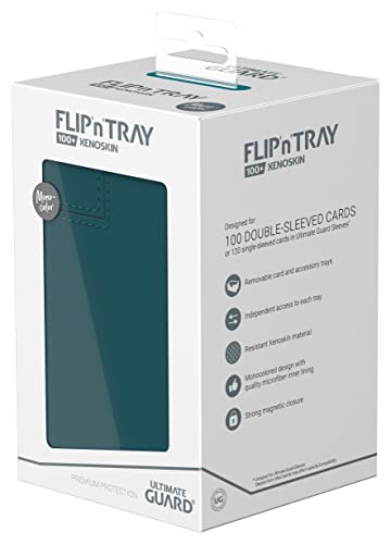 Ultimate Guard Flip'n'Tray 100+, Deck Case for 100 Double-Sleeved TCG Cards + Dice Tray, Petrol, Independent Magnetic Closure & Microfiber Inner Lining - color: Petrol
