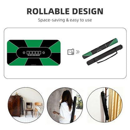 70 x 35 Inch Poker Mat, 10 Players Texas Hold'em Poker Table Top with Carrying Bag for Poker Games, Blackjack, Casino - color: Green