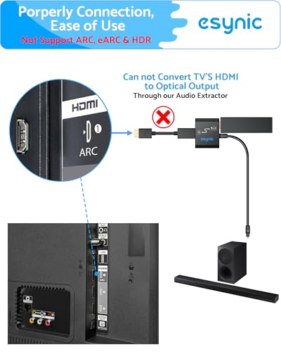eSynic Portable 4K@30Hz HDMI Optical Audio Extractor-Only From Frie TV Stick/Gaming Console to HDMI Monitor Display & Optical Soundbar-Easy to Set Up-Dolby/DTS 5.1 Surround Sound-Not For HDTV ARC/eARC