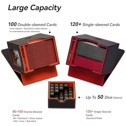 Mage Tech Card Deck Box for MTG Commander - Patented Design, Commander Display, Fits 100 Double-Sleeved Cards, 35pt Card Brick & Dice Tray - Black/Green - color: 2. Veil (Black/Green)