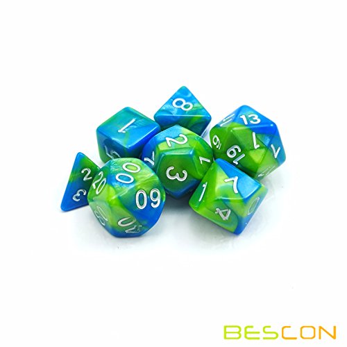 Bescon Mini Gemini Two Tone Polyhedral RPG Dice Set 10MM, Small Mini RPG Role Playing Game Dice Set D4-D20 in Tube, Aquamarine - color: Aquamarine