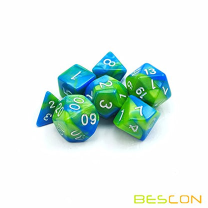 Bescon Mini Gemini Two Tone Polyhedral RPG Dice Set 10MM, Small Mini RPG Role Playing Game Dice Set D4-D20 in Tube, Aquamarine - color: Aquamarine