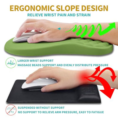 Hokafenle 2 in 1 Ergonomic Mouse Pad Wrist Support & Wrist Rest for Computer Keyboard Set, with Relieve Carpal Tunnel Pain Massage Bulge and Full Memory Gel Design (2In1 Set, Grass Green) - color: Hk018-grass Green