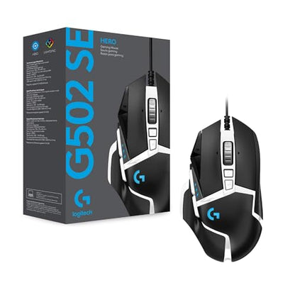Logitech G502 Hero High Performance Gaming Mouse Special Edition, Hero 25K Sensor, 25 600 DPI, RGB, Adjustable Weights, 11 Programmable Buttons, On-Board Memory, PC/Mac - Black/White