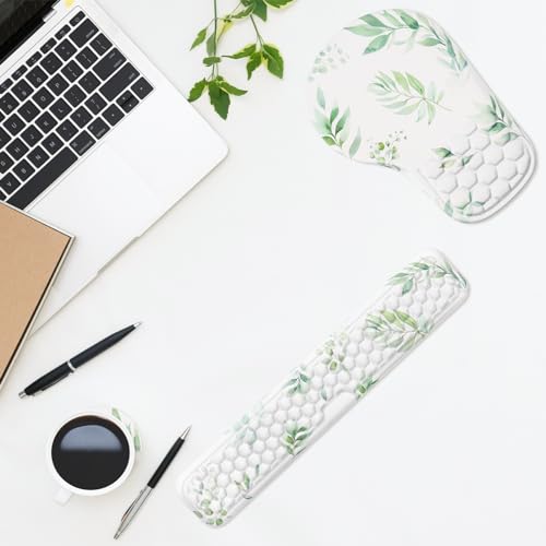 EYROZILL 3 in 1 Ergonomic Mouse Pad and Keyboard Wrist Rest, Cute Mouse Pad with Wrist Support Massage Design, Non-Slip Wrist Pad for Mouse, Desk Mouse Set (Green Plant) - color: Green Plant