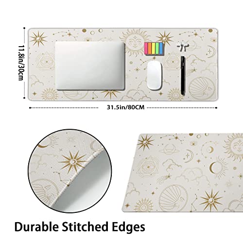 Boho Chic Sun Moon Large Mouse Pad XL Magic Mystical Galaxy Stars Clouds Extended Large Desk Mat Big White Desk Pad 80X30 CM Non-Slip Rubber Base Stitched Edge Long Mousepad,31.5×11.8 Inch - color: Chic, size: 31.5 x 11.8 inches