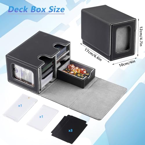MTG Deck Box for Commander with Dice Tray,Designed for MTG Commander | Card Deck Box Fits 200+ Double Sleeved Cards,Card Storage Box with 3 Dividers 2 card holder - color: Gray