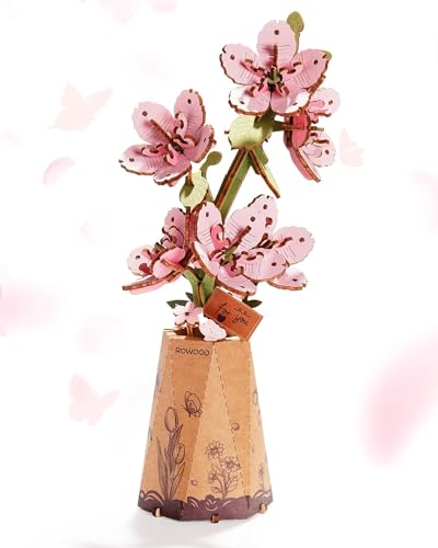 3D Flower Wooden Puzzles for Adults-Sakura, DIY Wooden Flowers Cherry Blossom Building Set Crafts Birthday Gifts, Japan Botanical Collection/Ideal Creative Gift Ideas/Housewarming (113PCS) - style: TW-Sakura