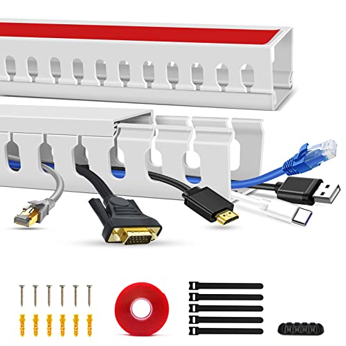 Cable Duct Management Raceway Kit, 31.4" (2 x 15.7) Server Rack Management, Hide Network HDMI VGA Cables, Open Slot Track Desk Wire Channel, White 2 Pack - size: White-2