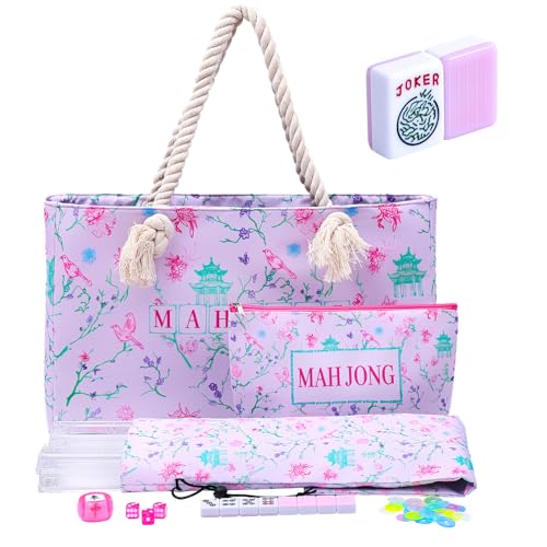 TIASUSAN American Mahjong Tile Set, 166 Pink Tiles, Bag and Mahjong Accessories, 4 All-in-One Rack/Pushers, Mahjong Set Complete - color: Pink