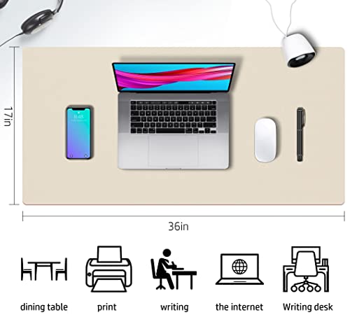 Aothia Double-Sided PU Leather Desk Pad - Non-Slip Large Mouse Pad & Desk Mat for Office, Home - Waterproof, Easy to Clean, Durable Dual-Sided Surface (36" x 17", Beige) - color: Beige, size: 36" x 17"