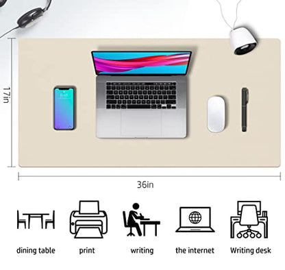 Aothia Double-Sided PU Leather Desk Pad - Non-Slip Large Mouse Pad & Desk Mat for Office, Home - Waterproof, Easy to Clean, Durable Dual-Sided Surface (36" x 17", Beige) - color: Beige, size: 36" x 17"