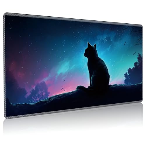 Playmat for MTG, 24 x 14 inches Game Play Mat for MTG TCG and Other Card Games, Trading Card Game Play Mat Desk Mats with Stitched Edges Non-Slip Base, Fantasy Cat - color: Fantasy Cat, size: Regular