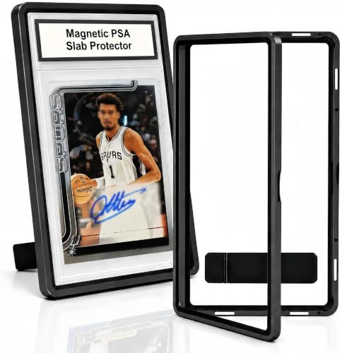 PSA Slab Case with Stand for Collectors - Premium Display & Storage Fits for 35PT PSA, CGC, CSG Cards, Heavy Duty Tempered Glass & Aluminum, Secure 9-Point Magnetic Lock, Waterproof Protector - color: Black