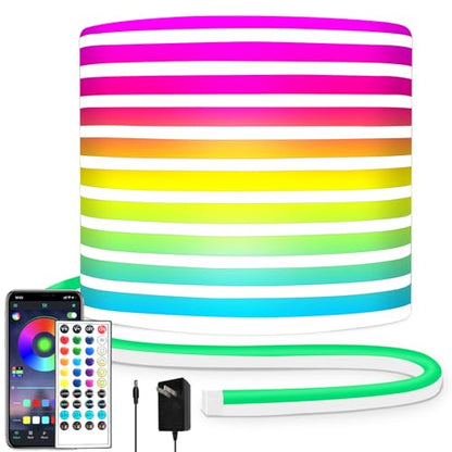 32.8ft LED Neon Lights with Remote and APP Control, IP65 Waterproof Flexible Neon Strip Lights 24V RGB LED Rope Lights for Bedroom,Living Room,DIY Decoration（with Snap &Screws） | Flexible Neon Strip Lights 24V RGB LED Rope Lights for Bedroom,Living Room,D
