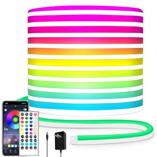 32.8ft LED Neon Lights with Remote and APP Control, IP65 Waterproof Flexible Neon Strip Lights 24V RGB LED Rope Lights for Bedroom,Living Room,DIY Decoration（with Snap &Screws） | Flexible Neon Strip Lights 24V RGB LED Rope Lights for Bedroom,Living Room,D