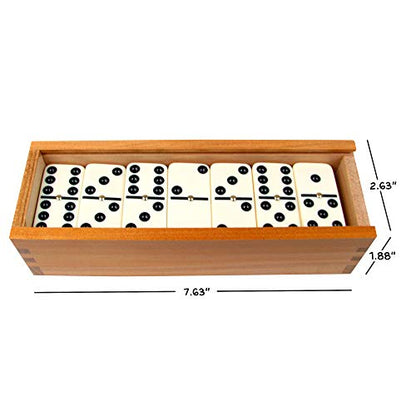 Double Six Dominos - 28-Piece Ivory Dominos Set for Adults and Kids - Classic Number Table Games Game for Family with Wooden Storage Case by Hey Play - style: 28 Piece