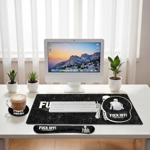 Funny Skeleton Desk Mat Set Gothic Sarcastic Skull Halloween Mouse Pad with Wrist Rest 4in1 Desk Mat for Desktop Ergonomic Keyboard Wrist Support Anti-Slip Computer Mouse Pad Home Office Gaming - color: Funny Skeleton