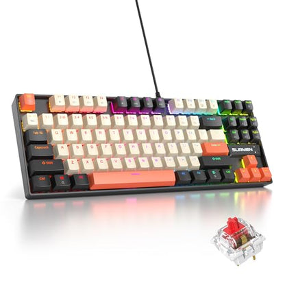 75% Mechanical Gaming Keyboard with Red Switch, RGB LED Backlit Keyboard Orange, 87 Keys Compact TKL Wired Computer Keyboard for Windows Laptop PC Gamer (87 Carbon) - color: 87 Carbon/Red Switch