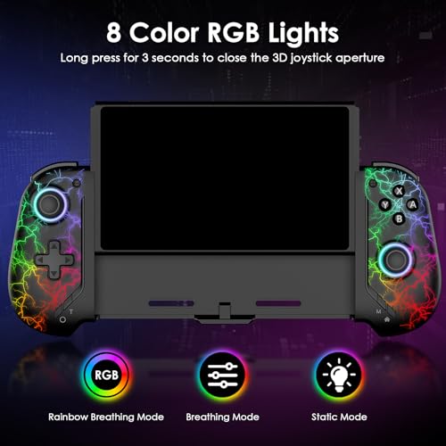 ewnol Switch Controllers for Nintendo Switch/OLED, One-Piece Joypad for Handheld Mode, Switch Pro Controller with Hall Effect Joystick, Sensitive Buttons, Turbo, Macro, RGB Light - Lighting - color: Black Lighting