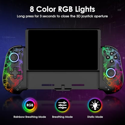ewnol Switch Controllers for Nintendo Switch/OLED, One-Piece Joypad for Handheld Mode, Switch Pro Controller with Hall Effect Joystick, Sensitive Buttons, Turbo, Macro, RGB Light - Lighting - color: Black Lighting