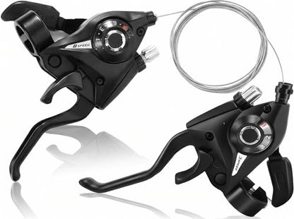 3x8 Speed Bike Shifter Brake Levers Combo, 24-Speed Integrated Bicycle Gear Shifter Set with Visual Gear Indicator & Stainless Steel Shift Cables, Replacement Parts for Mountain Bike, Road Bike, MTB - style: 3x8