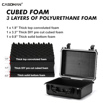 CASOMAN Water-proof Box, with Cush- Proof Sponge, IP67 Water Proof Grade, Large Waterproof Hard Case with Customizable Foam, Perfectly Protection of Camera, Drones, Lens,Equipments, 16"x13.2"x7" - size: 16" X 13.2" X 7"