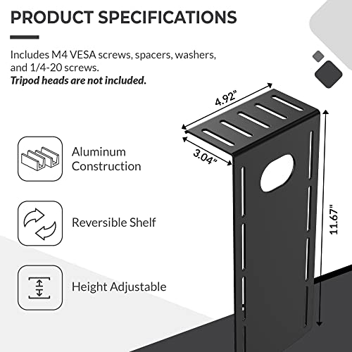 HumanCentric DSLR Monitor Mount Small, Desk Camera Mounting | Light Webcam, Microphone Shelf for Monitor VESA Arm, Replace Clamp Tripods, 100x100mm Patterns, Aluminum, Hardware Included - size: Small Shelf
