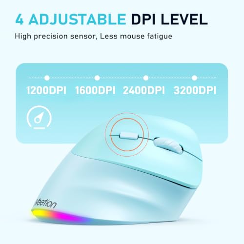 MEETION Ergonomic Wireless Vertical Mouse, Rechargeable, Blue | Bluetooth 5.2 + 3.0 and USB connectivity, RGB backlight, 4 DPI adjustment, compatible with Windows, Mac, Android, PC and iPad - color: Right Blue
