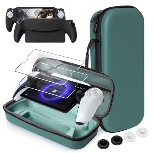 CoBak Hard Carrying Shell Case for PlayStation Portal Remote Player - with 2 Screen Protector, 1 Grip Case, 4 Thumb Grip Caps, Hard Outer Cover for PS5 Portal, Deep Green - color: **Dgreen