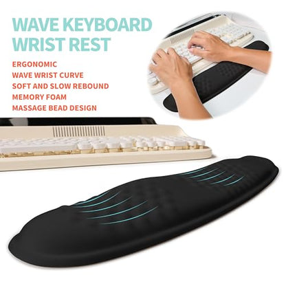 2-in-1 Ergonomic Set, Wave Rise Keyboard Wrist Rest and Massage Bulge Slope Mouse Pad Wrist Support, Cushion Memory Foam Integrated to Relieve Wrist Pain, Black - color: Black