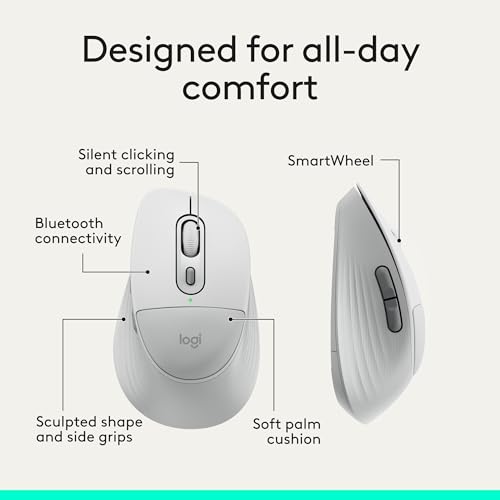 Logitech Signature Comfort Plus M850 L Wireless Mouse - Off White | Bluetooth, palm cushion, 24-month battery, customizable buttons, for Windows, Mac, iPad - color: Off White, style: With Palm Cushion