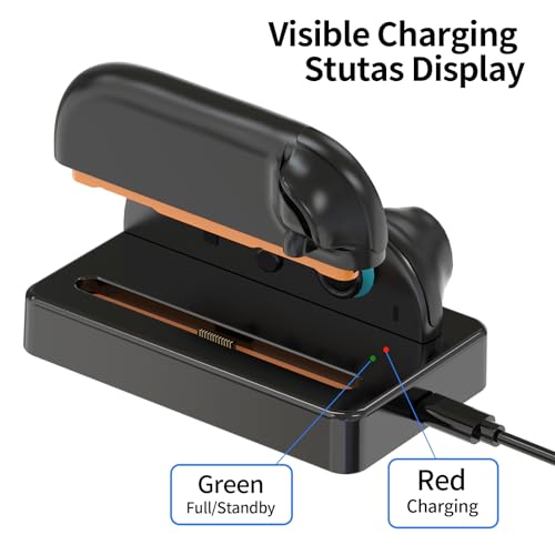 Charging Dock for Nintendo Switch 2 Joycon Charger, Controller Charging Station with LED Indicator, Dual Joy Con Charger Stand with Thumb Grips Joystick Caps, Black Gaming Accessories