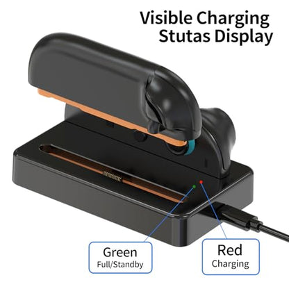 Charging Dock for Nintendo Switch 2 Joycon Charger, Controller Charging Station with LED Indicator, Dual Joy Con Charger Stand with Thumb Grips Joystick Caps, Black Gaming Accessories