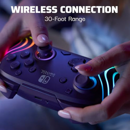 PDP Afterglow Wave Wireless Nintendo Switch Pro Controller with Motion Controls, Fully Licensed for Switch/OLED, Customizable LED Lighting, 30 Foot Range, 20 Hour Rechargeable Battery Power: Purple (Renewed)