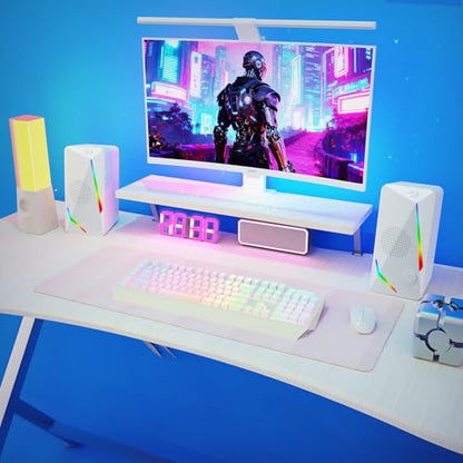 Redragon GS510 RGB Desktop Speakers, 2.0 Channel PC Computer Speaker with 4 Colorful LED Backlight Modes, Enhanced Bass and Easy-Access Volume Control, USB Powered w/ 3.5mm Cable, White - color: White